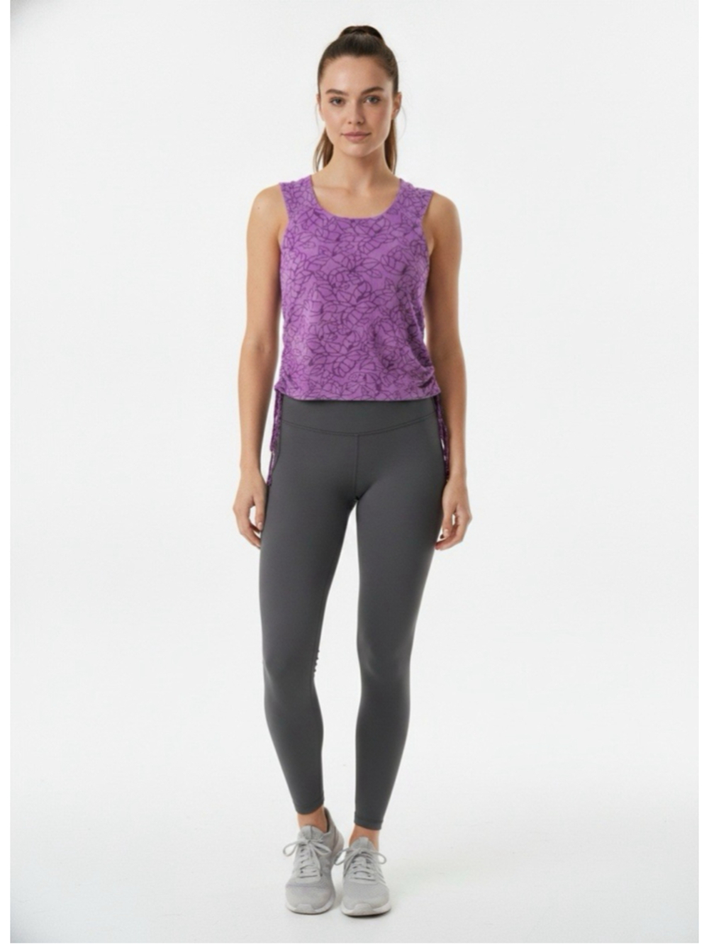 Merrell SelectWick Botanical Leaf Print Ruched Side Cinch Sleeveless Tank Top